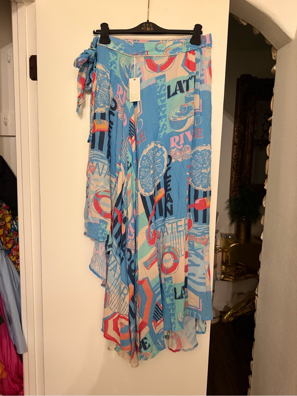 Surf Gypsy Blue Multi-Print Asymmetrical Wrap Skirt